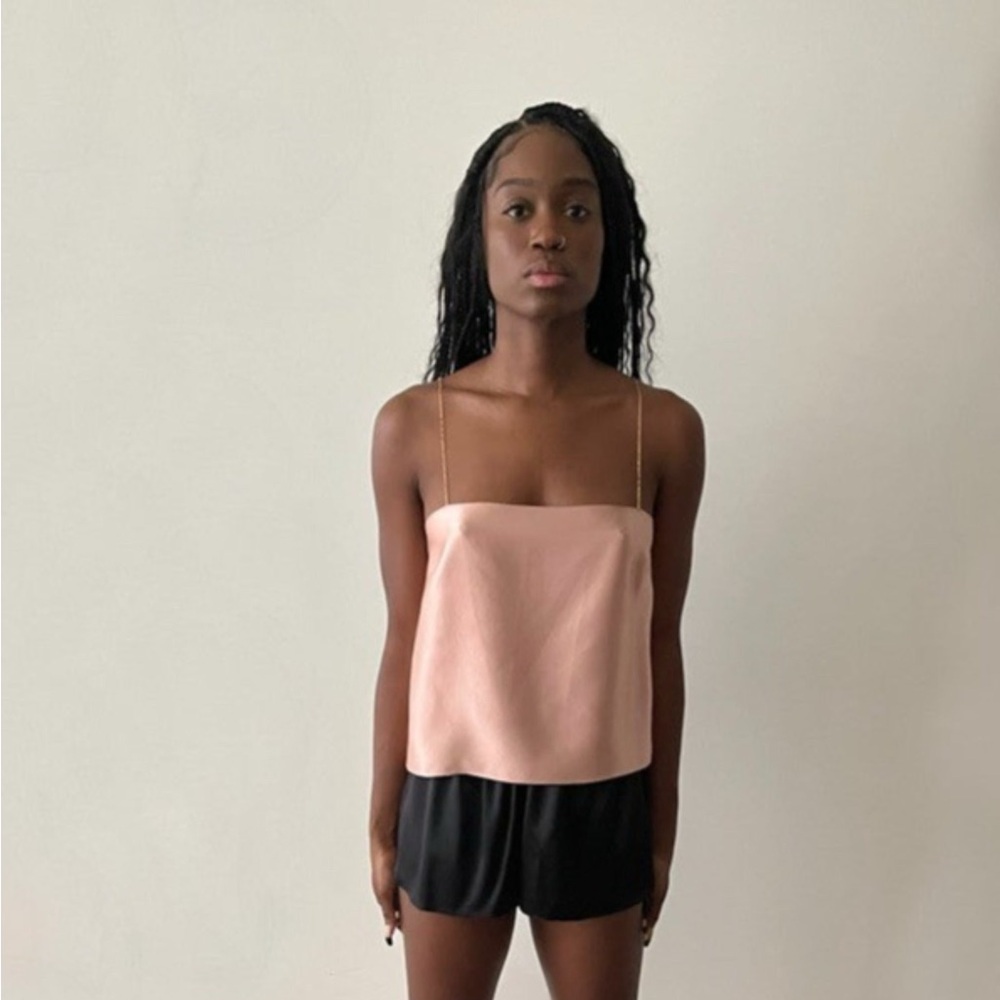 Light Pink Silk Cami Tank w. 14k Gold Filled Chain Strap - Picture 6 of 6